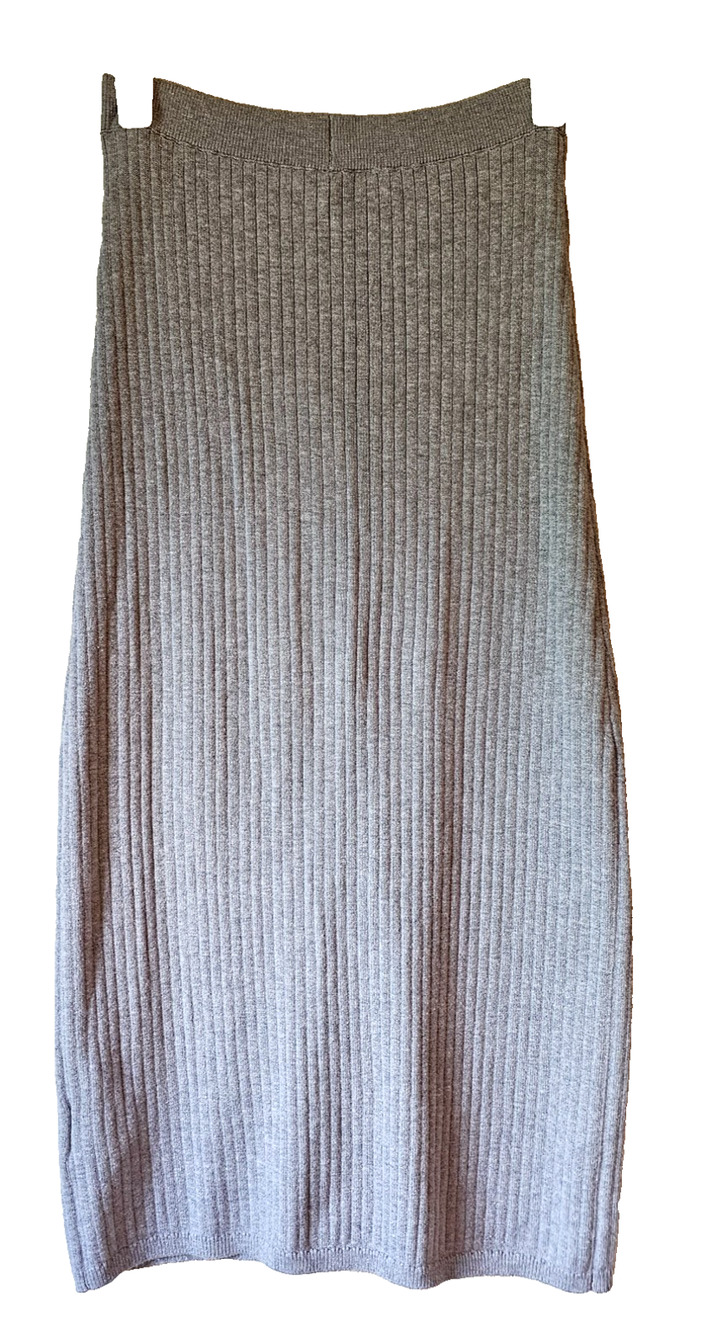 Free People Ribbed Knit Midi Skirt Gray Stretch Bodycon Back Slit Womens Small